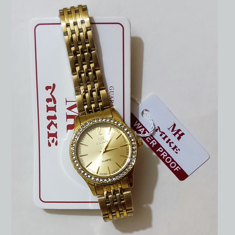 Women Watch Fashion Gold Color White Stones (Mike Watches)